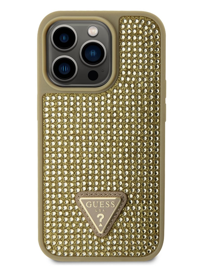 GUESS iPhone 15 Pro Max Rhinestone Case with Triangle Logo Back Cover / Protection Against Dirt and Scratches - Gold - Image 1