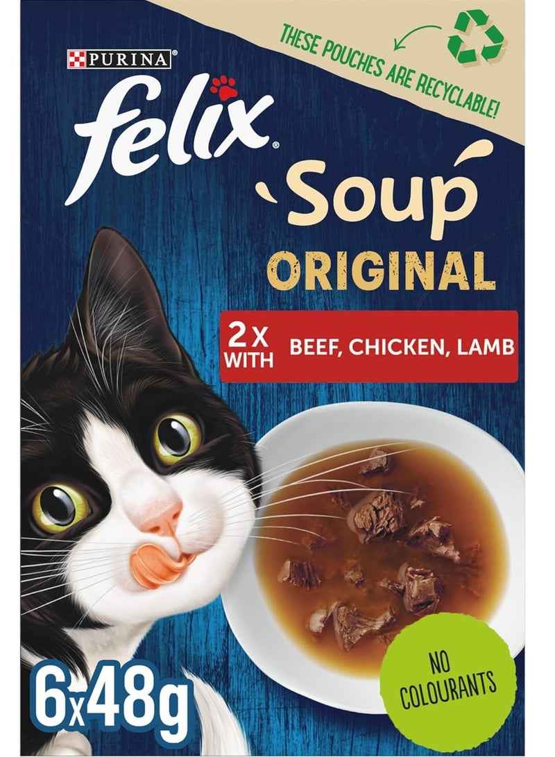 PURINA Felix Soup Tender Strips With Beef Chicken Lamb 48G X 6 - Image 1