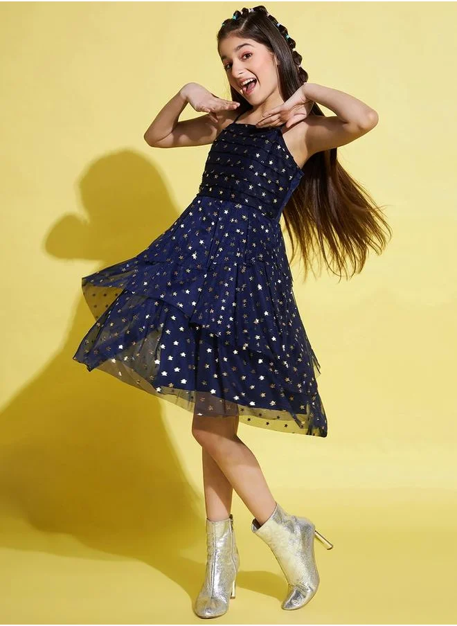 ستايلو بج Star Foil Print Strappy Dress with Square Neck by Styli