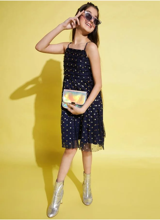 ستايلو بج Star Foil Print Strappy Dress with Square Neck by Styli