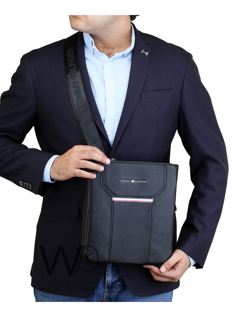 Tommy Hilfiger Plus Tommy Hilfiger Crossbody Messenger Black Leather Bag For Men - Image 2