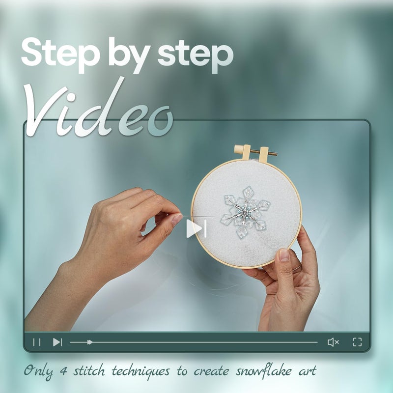Relime Bead Embroidery Starter Kit w Step-by-Step Video Tutorials, Snowflake Craft Kit Hand Embroidery Kit with Patterns, Handmade Jewelry DIY for Adults and Kids - Image 3