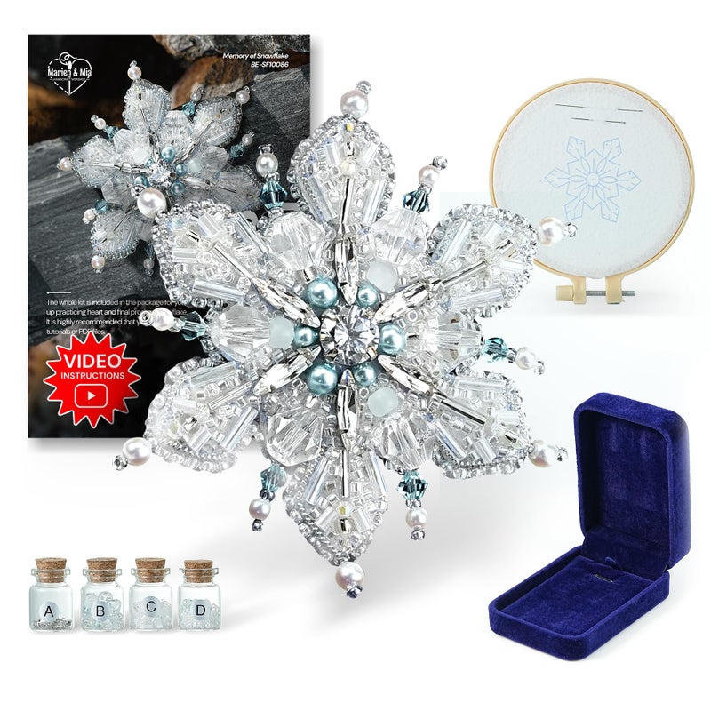 Relime Bead Embroidery Starter Kit w Step-by-Step Video Tutorials, Snowflake Craft Kit Hand Embroidery Kit with Patterns, Handmade Jewelry DIY for Adults and Kids - Image 1