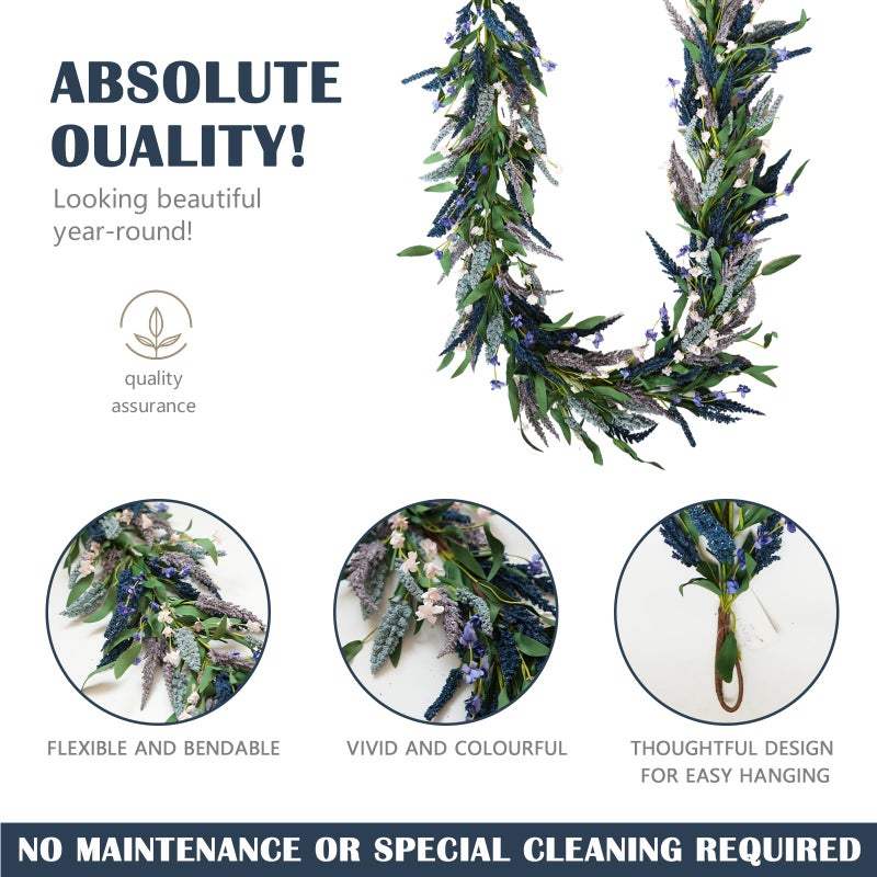 TEMPUS Artificial Lavender Garland 70 Inch Spring/Summer Garland for Front Door Garden Party Home Wall Wedding Decoration - Image 3