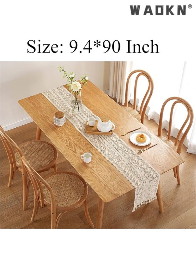 WAOKN Elegant Beige Table Runner - Vintage Farmhouse Inspired Bohemian Crochet & Macrame Blend, Perfect for Wedding, Party, Coffee, or Dining Table Decorations, Measuring a Spacious 24x180 CM in Length, Adding a Rustic Charm to Any Gathering  - Image 3