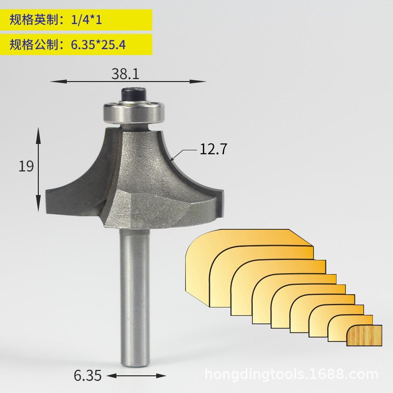 Woodworking Milling Cutter Bearing Round Angle Cutter Trimming Machine Cutter Head Chamfering Slotting Engraving Woodworking Cutter Gong Knife 1/4 Handle - Image 1