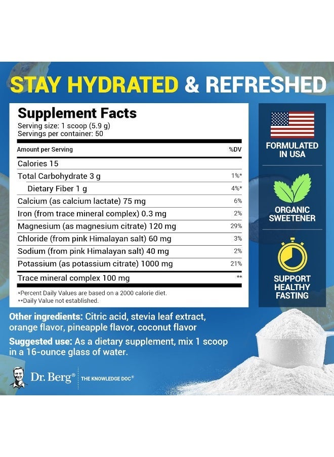 Dr. Berg Nutritionals Dr. Berg Zero Sugar Keto Electrolyte Powder – 1000mg Potassium, Pink Himalayan Salt – Tropical Coconut, Pineapple & Orange Flavor – Hydration & Energy Drink – 50 Servings – Sugar Free - Image 3