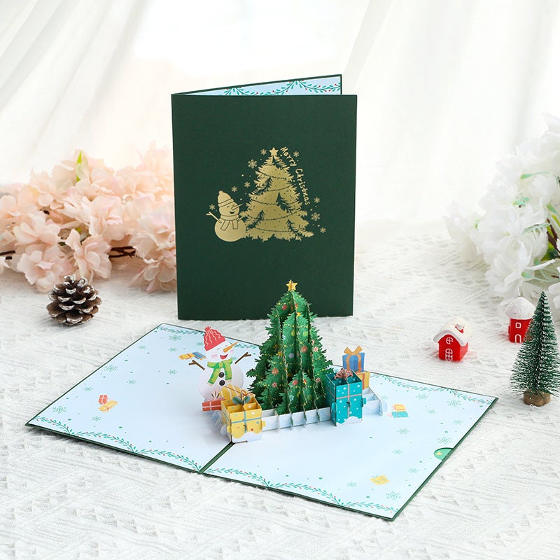 Christmas Greeting Card 3D Handmade Paper Card Thanksgiving Blessing Snowman And Tree Christmas Creative Gifts - Image 3