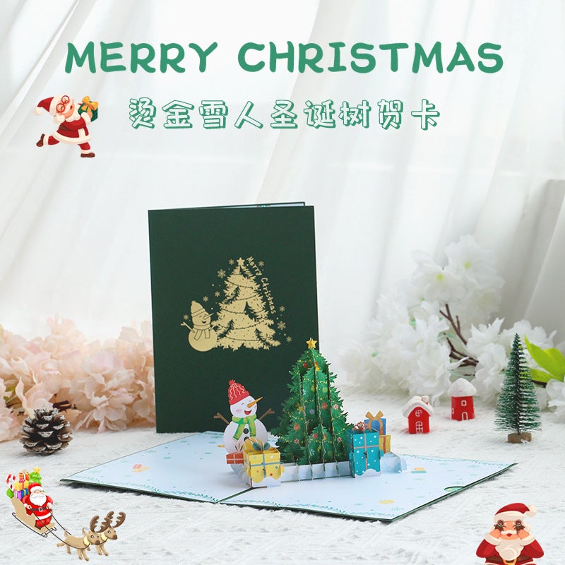 Christmas Greeting Card 3D Handmade Paper Card Thanksgiving Blessing Snowman And Tree Christmas Creative Gifts - Image 2
