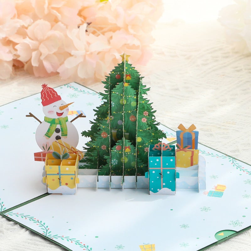 Christmas Greeting Card 3D Handmade Paper Card Thanksgiving Blessing Snowman And Tree Christmas Creative Gifts - Image 4