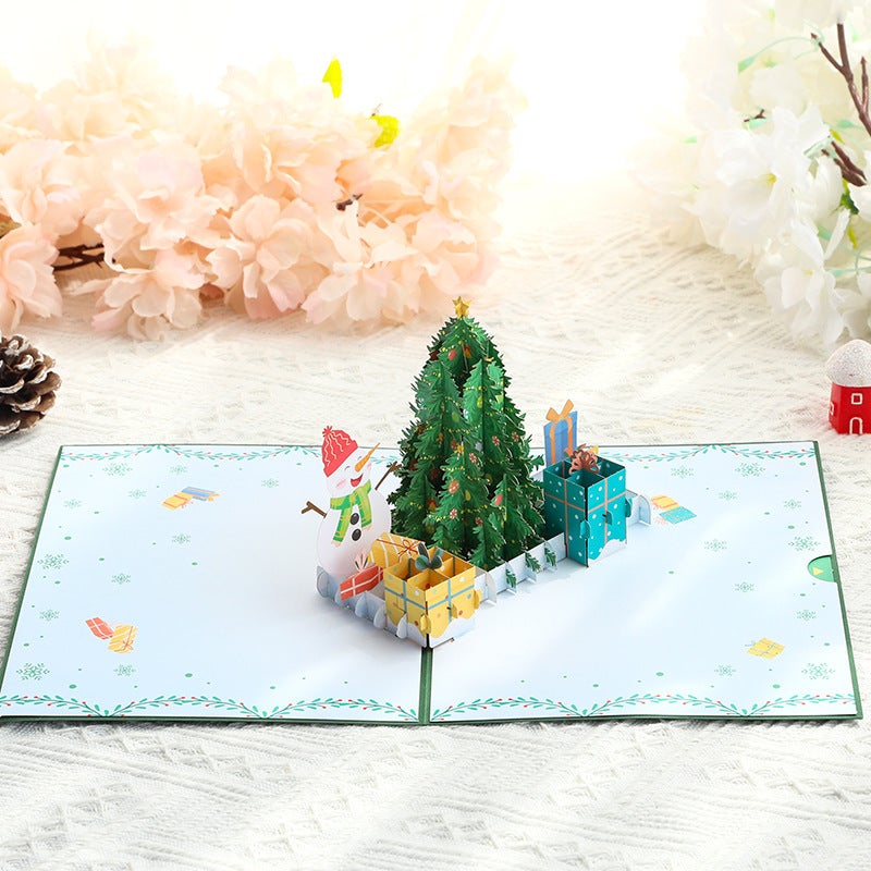 Christmas Greeting Card 3D Handmade Paper Card Thanksgiving Blessing Snowman And Tree Christmas Creative Gifts - Image 5