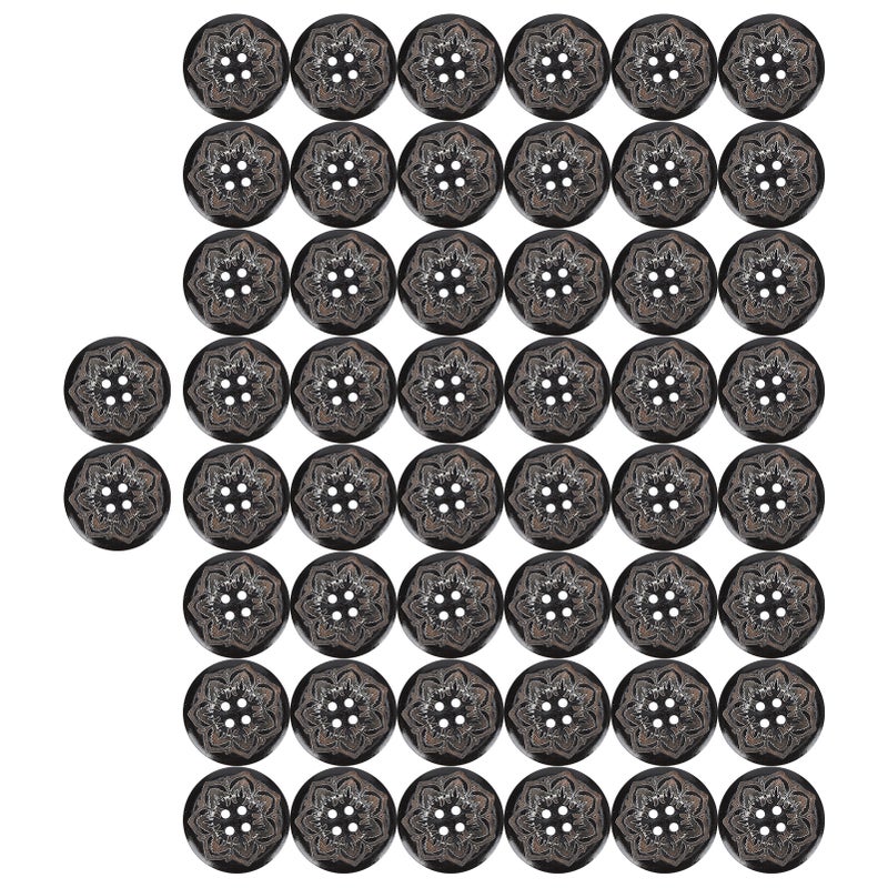 50Pcs Wooden Button 4 Buttonhole Carved Flowers HandMade Round Buttons Sewing Accessories - Image 2