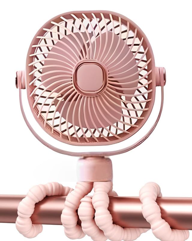 Desidiya® Mini Rechargeable Stroller Fan - Battery Operated, Tripod Stand, Pink - Image 4