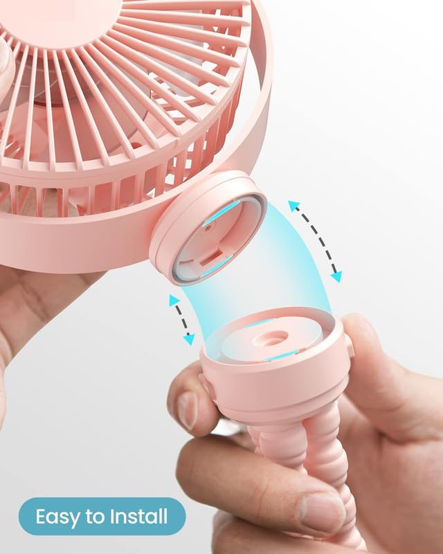 Desidiya® Mini Rechargeable Stroller Fan - Battery Operated, Tripod Stand, Pink - Image 3