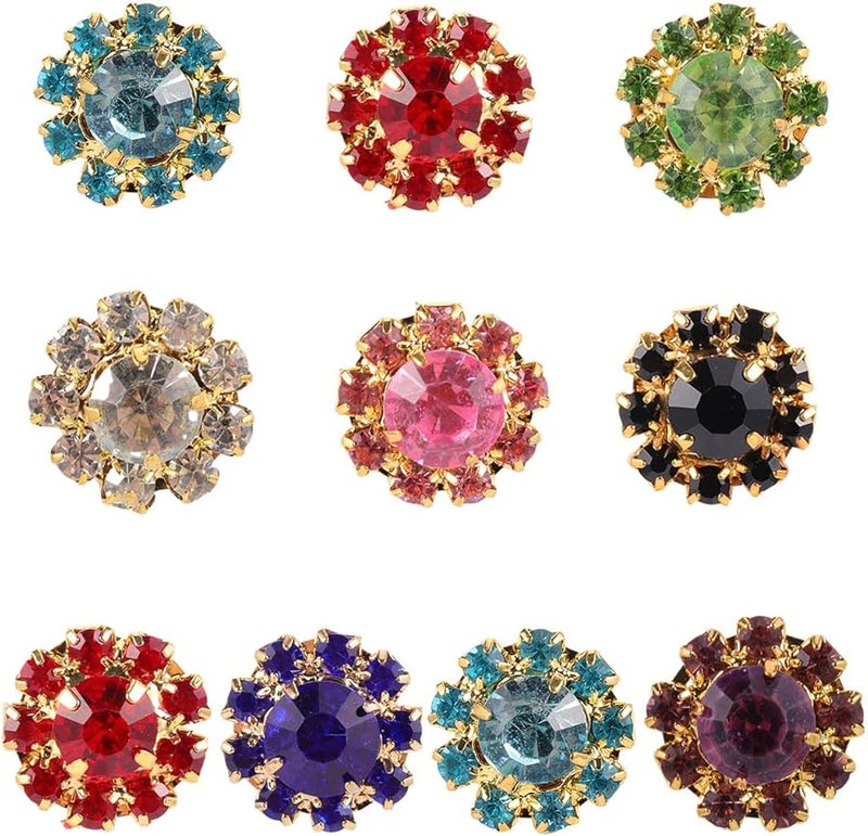 10pcs Colorful Rhinestone Flower Buttons with Loop for DIY Clothes Jackets Hats Crafts - Image 1