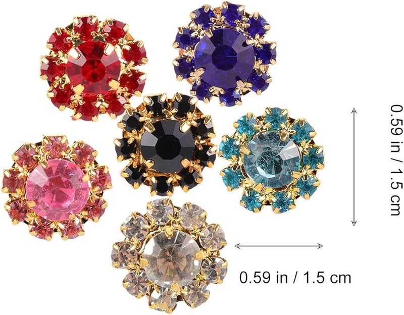 10pcs Colorful Rhinestone Flower Buttons with Loop for DIY Clothes Jackets Hats Crafts - Image 3