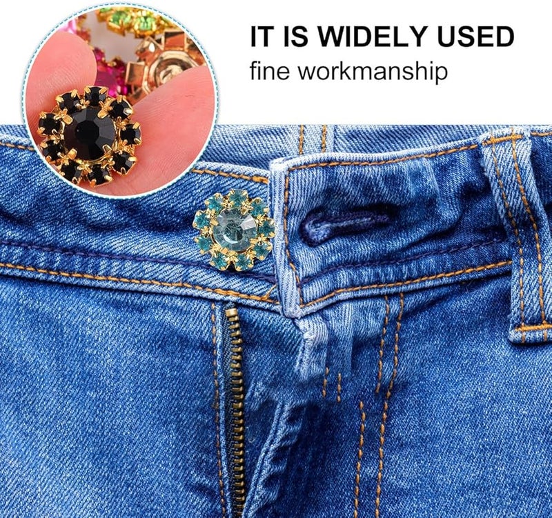 10pcs Colorful Rhinestone Flower Buttons with Loop for DIY Clothes Jackets Hats Crafts - Image 4
