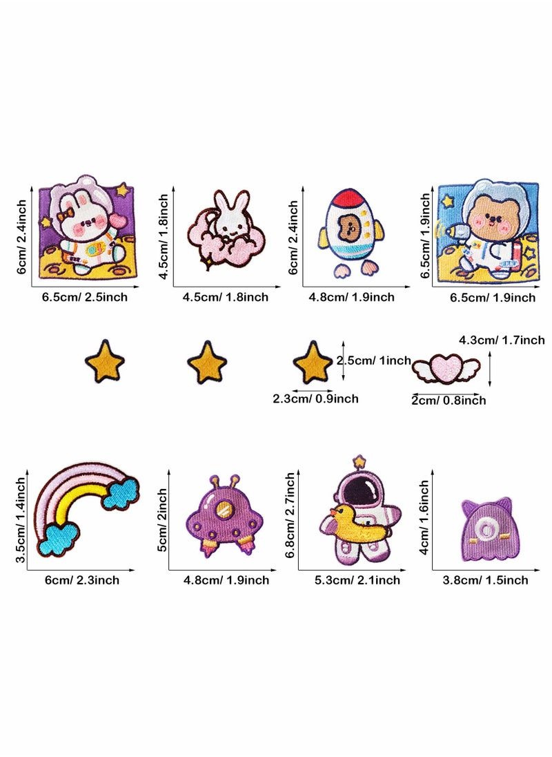 Excefore Purple Space Astronaut Iron On Patches Applique Stickers Starry Sky Space Rabbit Space Bear Embroidered for Clothes Jacket T-Shirt DIY Accessories Shoes  21 PCS  - Image 3