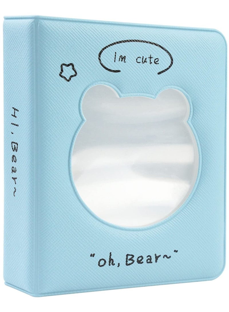 Excefore 3 inch Mini Photo Album Kpop Photocard Binder, Card Id Holder Book with 36 Pockets( Hollow Blue Bear) - Image 1