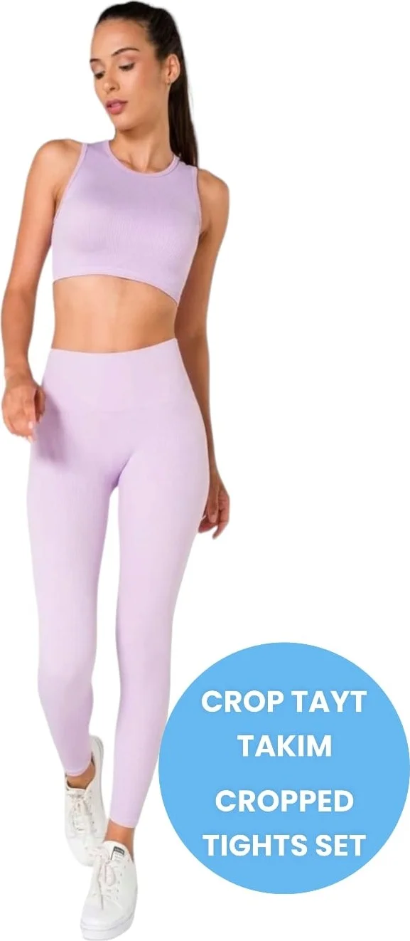 تيزجيلسين Women's Sports Fitness Yoga Pilates High Waist Leggings-Crop Fitted Set