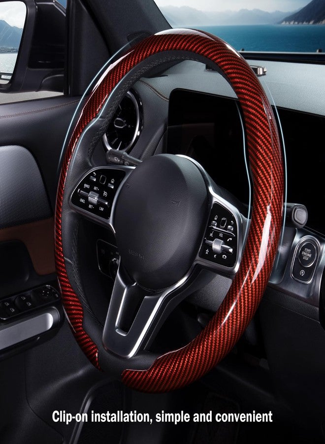 Aotoyou Car Steering Wheel Cover Carbon Fiber Snap On Steering Wheel Accessories Wrap 14.5-15 inch Universal Grip Anti-Skid Protector, Glossy Red - Image 3
