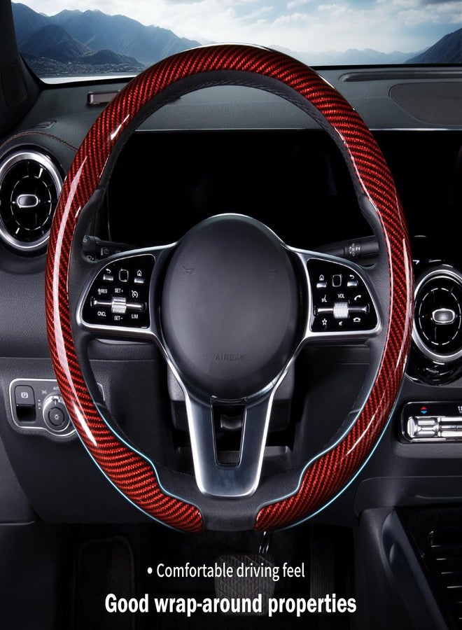 Aotoyou Car Steering Wheel Cover Carbon Fiber Snap On Steering Wheel Accessories Wrap 14.5-15 inch Universal Grip Anti-Skid Protector, Glossy Red - Image 2