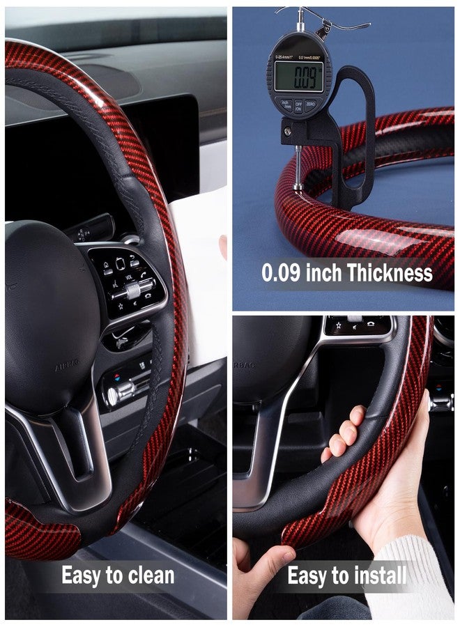 Aotoyou Car Steering Wheel Cover Carbon Fiber Snap On Steering Wheel Accessories Wrap 14.5-15 inch Universal Grip Anti-Skid Protector, Glossy Red - Image 5