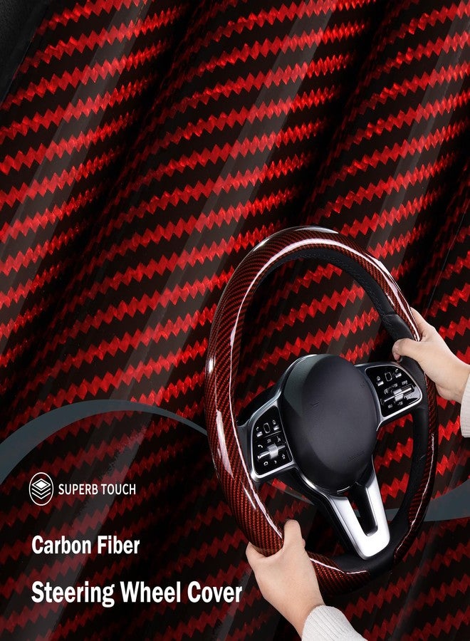Aotoyou Car Steering Wheel Cover Carbon Fiber Snap On Steering Wheel Accessories Wrap 14.5-15 inch Universal Grip Anti-Skid Protector, Glossy Red - Image 4