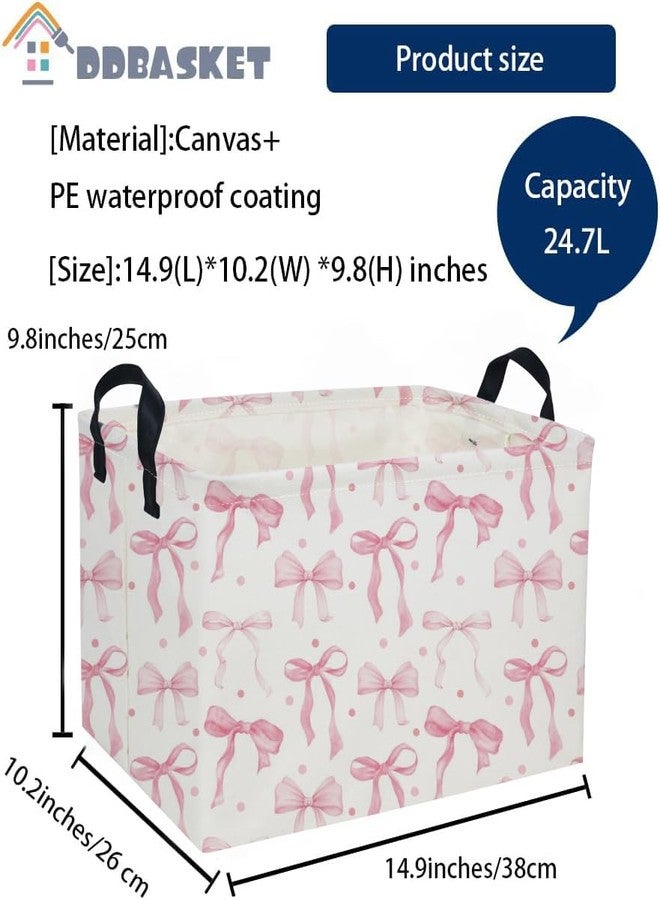 DDBASKET Kids Basket Pink Baskets Girls Basket Rectangular Cute Storage Bin for Room Decor(Pink bownot) - Image 2
