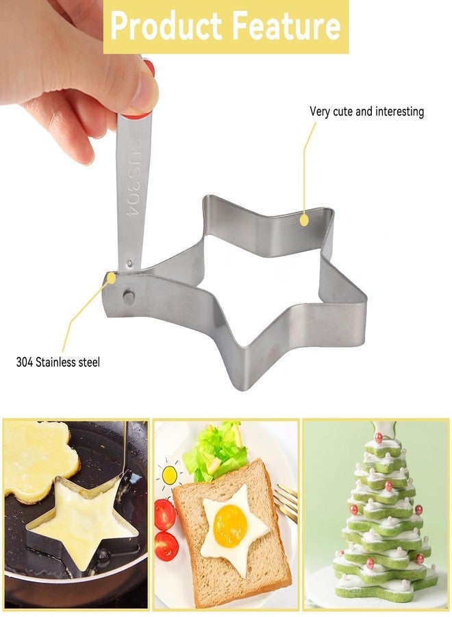 Beufee 2PCS Cute Egg Rings, Pancake Mold Star Egg Rings Molds for Cooking Egg Shaper Mold Egg Molds for Griddle Egg Ring Mold Stainless Steel Egg Molds Egg Form for Breakfast - Image 2