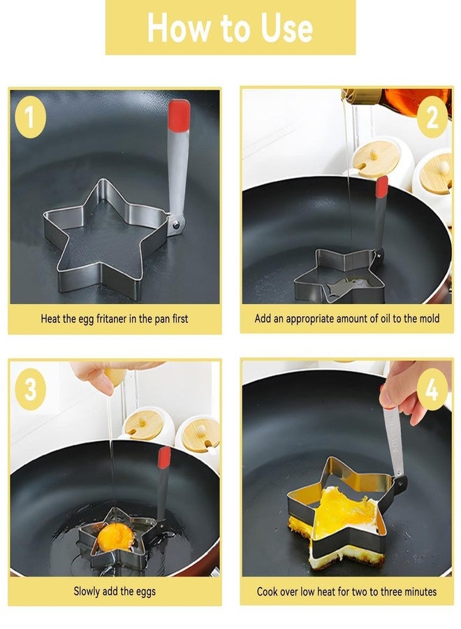Beufee 2PCS Cute Egg Rings, Pancake Mold Star Egg Rings Molds for Cooking Egg Shaper Mold Egg Molds for Griddle Egg Ring Mold Stainless Steel Egg Molds Egg Form for Breakfast - Image 3