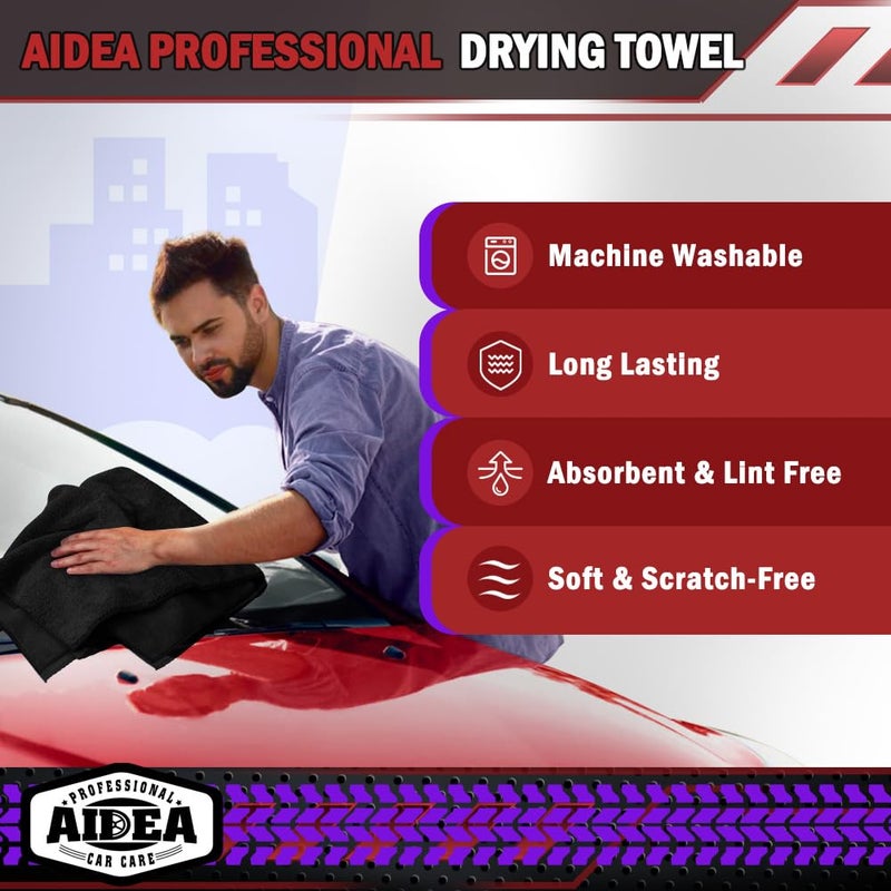 AIDEA Microfiber Towels for Cars-2PK, Large Professional Car Drying Towel, Scratch-Free & Absorbent Drying Towel for Cars, SUVs, RVs, Trucks, and Boats, 24inx 31in, Black - Image 4