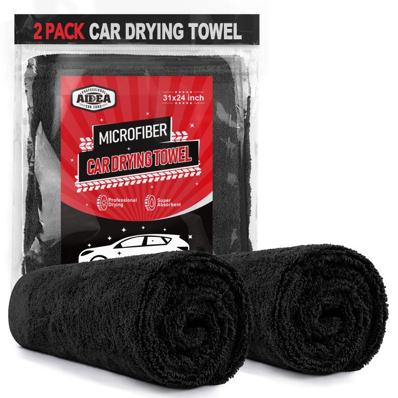 AIDEA Microfiber Towels for Cars-2PK, Large Professional Car Drying Towel, Scratch-Free & Absorbent Drying Towel for Cars, SUVs, RVs, Trucks, and Boats, 24inx 31in, Black - Image 1