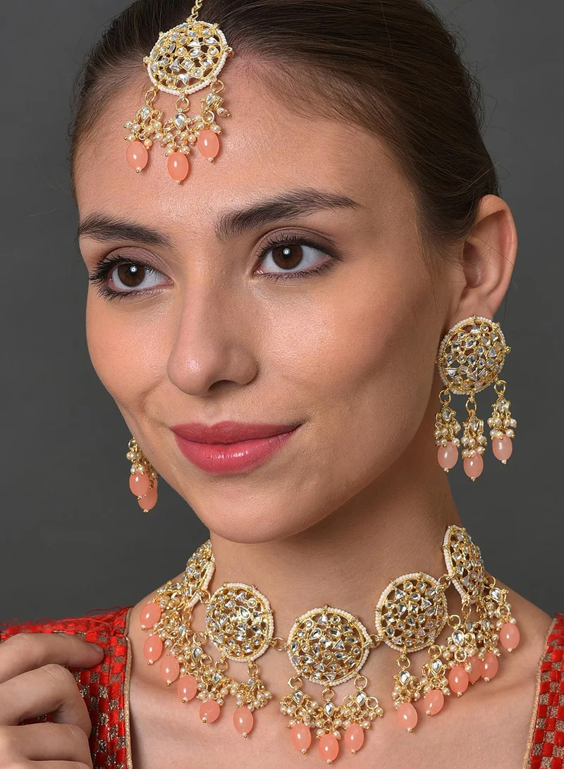 SOHI Pink Stone Studded Artificial Jewellery Set