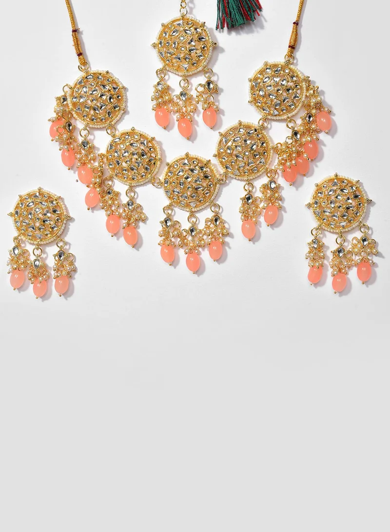 SOHI Pink Stone Studded Artificial Jewellery Set