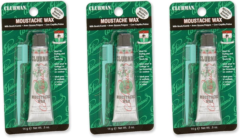 Clubman Pinaud Moustache Wax with Brush/Comb Applicator, Neutral, 0.5-Ounce (Pack of 3) - Image 1
