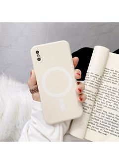 Case Cover For iPhone XS Max Liquid Silicone Full Coverage Shockproof Magsafe Case Beige
