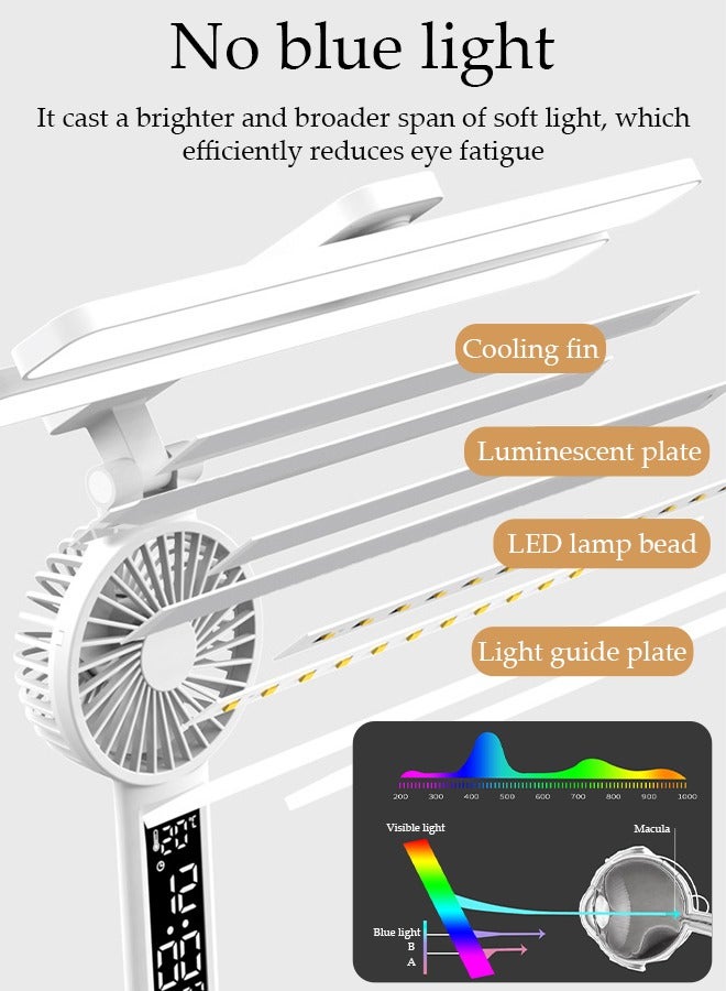 DUNISO Desk lamp, LED Desk Lamps with Fans, USB Charging Port, Adjustable Foldable Table Lamp with Clock, Date, Fan, Pen Holder, Temperature, Step-Less dimming Lighting, Home Office Desk Lamp  - Image 2