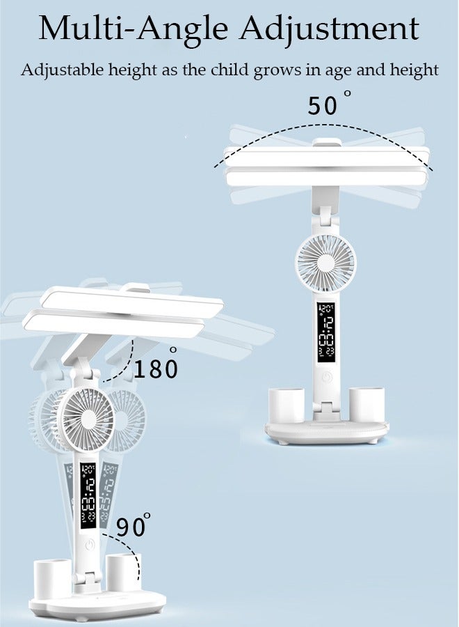 DUNISO Desk lamp, LED Desk Lamps with Fans, USB Charging Port, Adjustable Foldable Table Lamp with Clock, Date, Fan, Pen Holder, Temperature, Step-Less dimming Lighting, Home Office Desk Lamp  - Image 5