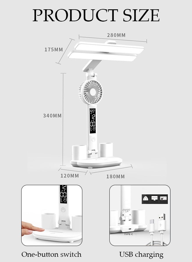 DUNISO Desk lamp, LED Desk Lamps with Fans, USB Charging Port, Adjustable Foldable Table Lamp with Clock, Date, Fan, Pen Holder, Temperature, Step-Less dimming Lighting, Home Office Desk Lamp  - Image 4