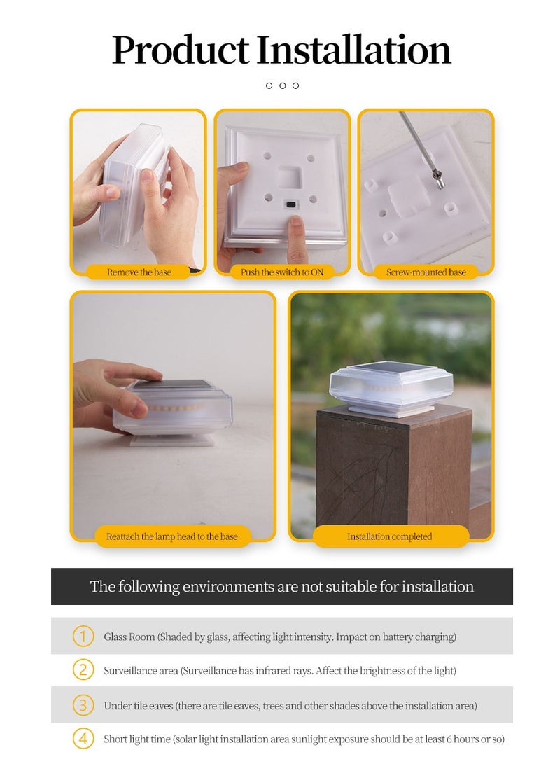 2pcs, new LED solar post light, high brightness, waterproof, safe and stable, suitable for outdoor courtyard garden solar post light - Image 5