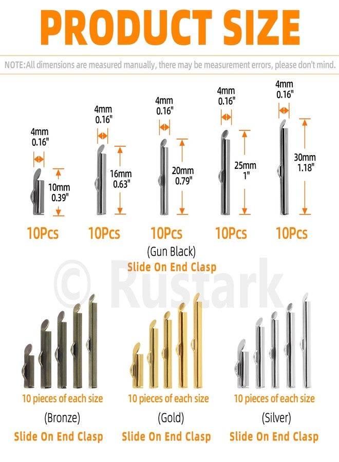 Rustark 641Pcs Slide On End Clasps with Pliers Twist Extender Chains Jump Rings Lobster Claw Clasps Slide Tube Clasp End Bar Jewelry Finding for Necklace Bracelet DIY Jewelry Making - Image 3