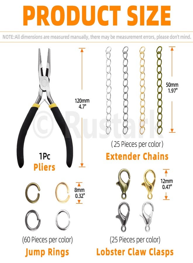 Rustark 641Pcs Slide On End Clasps with Pliers Twist Extender Chains Jump Rings Lobster Claw Clasps Slide Tube Clasp End Bar Jewelry Finding for Necklace Bracelet DIY Jewelry Making - Image 2