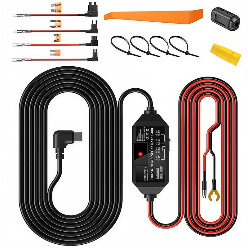 STHIRA مجموعة توصيل كاميرا داش STHIRA®، كابل تحويل تلقائي من 12V/24V إلى 5V مع وحدة تحكم، مجموعة أسلاك حماية من الجهد المنخفض مع قابس USB C قابل للتعديل للمركبات الترفيهية، SUV - Image 1