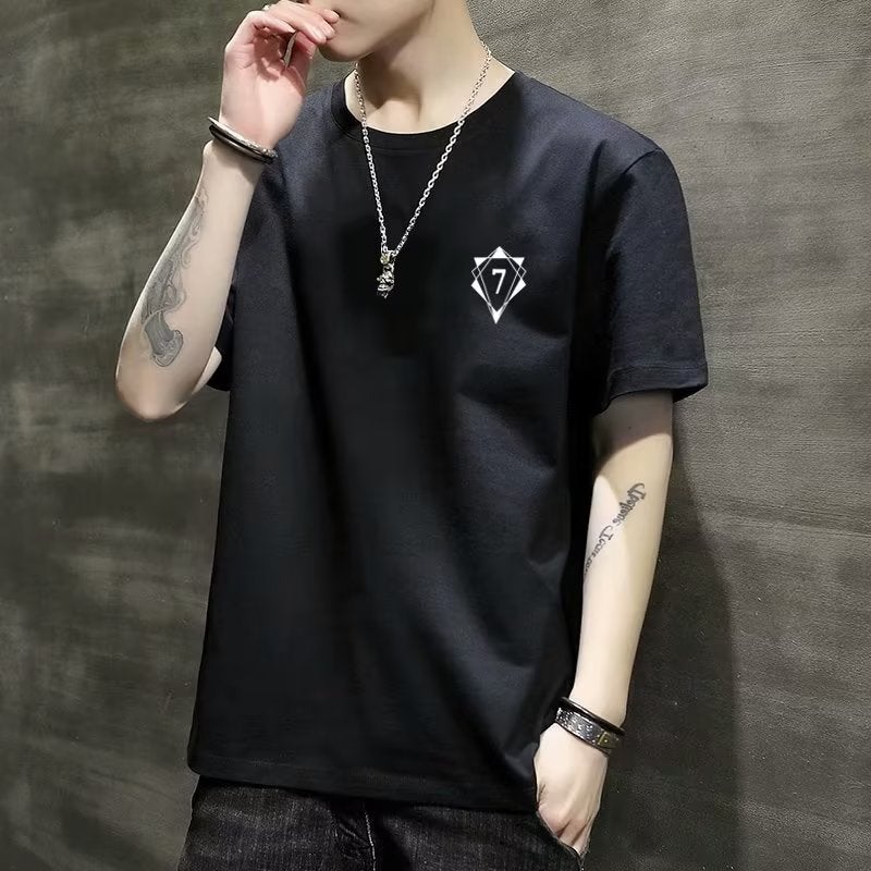 Summer Crewneck Elegant Trend Japanese T-Shirt Fashion Trendy Brand Student Short-Sleeved Men'S Simple Trendy Youth Popular Ins - Image 1