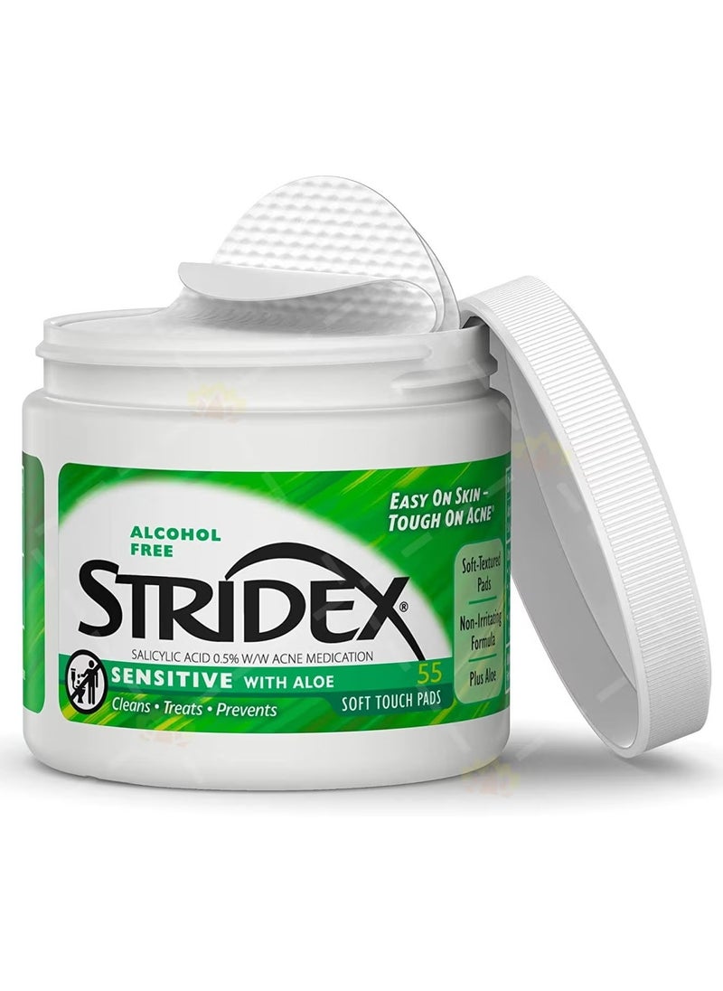 Stridex - Stridex Daily Care Acne Pads for Sensitive Skin with Aloe Vera - 55 Count - Image 1
