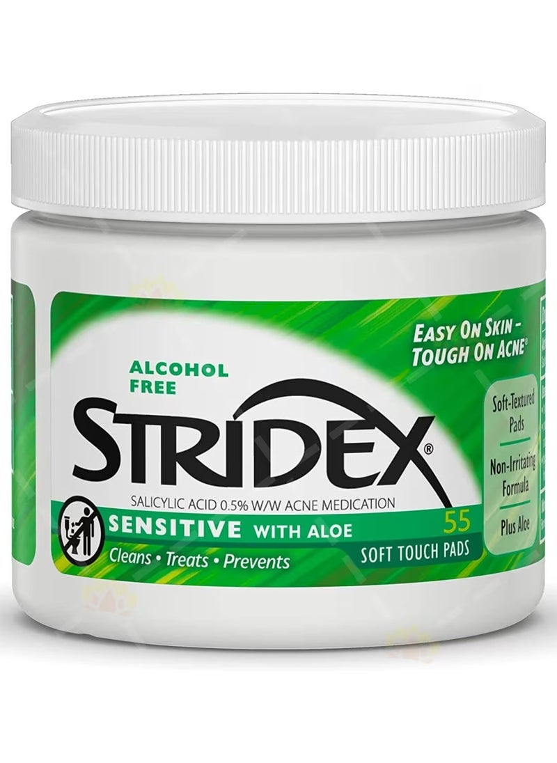 Stridex - Stridex Daily Care Acne Pads for Sensitive Skin with Aloe Vera - 55 Count - Image 1