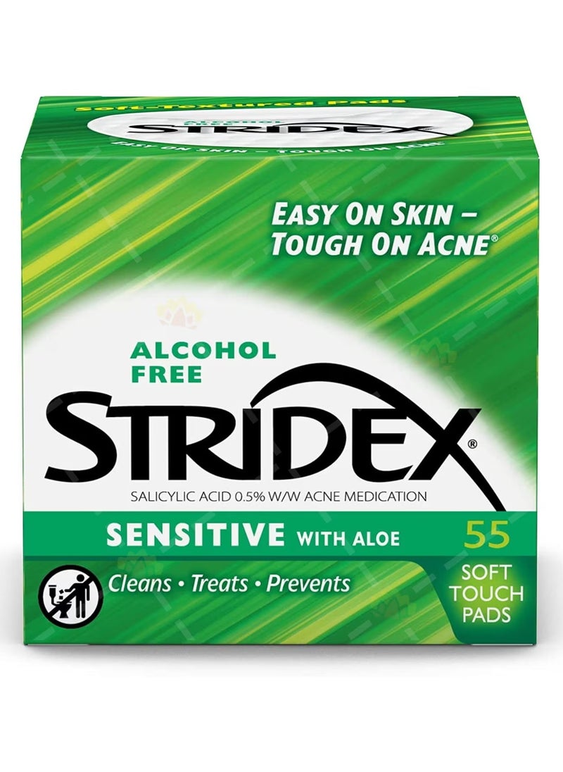 Stridex - Stridex Daily Care Acne Pads for Sensitive Skin with Aloe Vera - 55 Count - Image 1