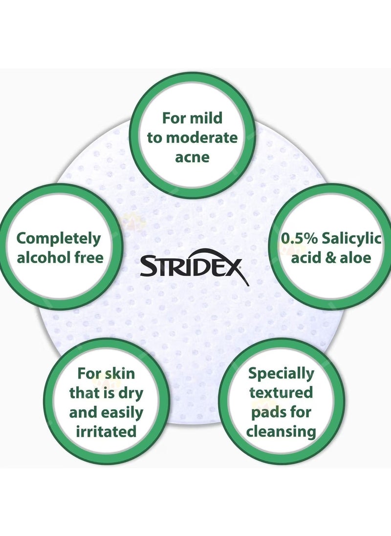 Stridex - Stridex Daily Care Acne Pads for Sensitive Skin with Aloe Vera - 55 Count - Image 1