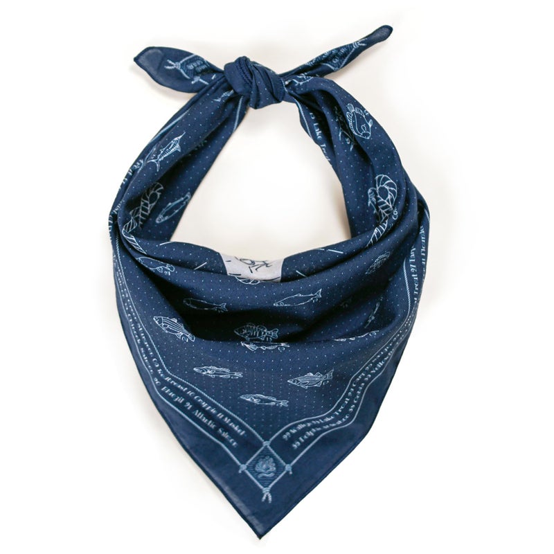 WHTE MOSS Bandana â€“ 100% Cotton Kerchief, Soft Outdoor Head Scarf for Men & Women (Lucky Angler Blue) - Image 1